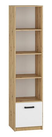 Children's room - Shelf Sallingsund 04, Colour: Oak / White - Measurements: 191 x 45 x 40 cm (H x W x D), with 1 drawer and 4 compartments