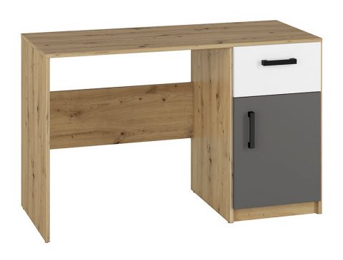 Children's room - Desk Sallingsund 08, Colour: Oak / White / Anthracite - Measurements: 76 x 120 x 51 cm (H x W x D), with 1 door, 1 drawer and 2 compartments