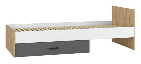 Children bed / Kid bed Sallingsund 09, Colour: Oak / White / Anthracite - Lying area: 90 x 200 cm (w x l), with 1 drawer