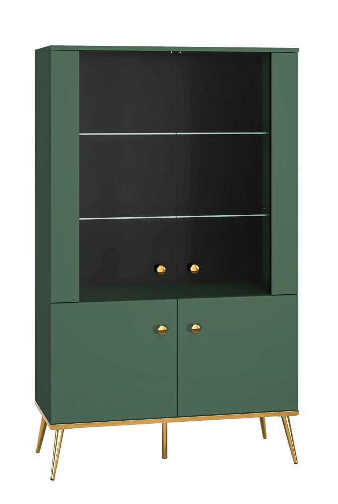 Display case Inari 02, Colour: forest green - measurements: 152 x 92 x 40 cm (H x W x D), with 4 doors and 4 shelves