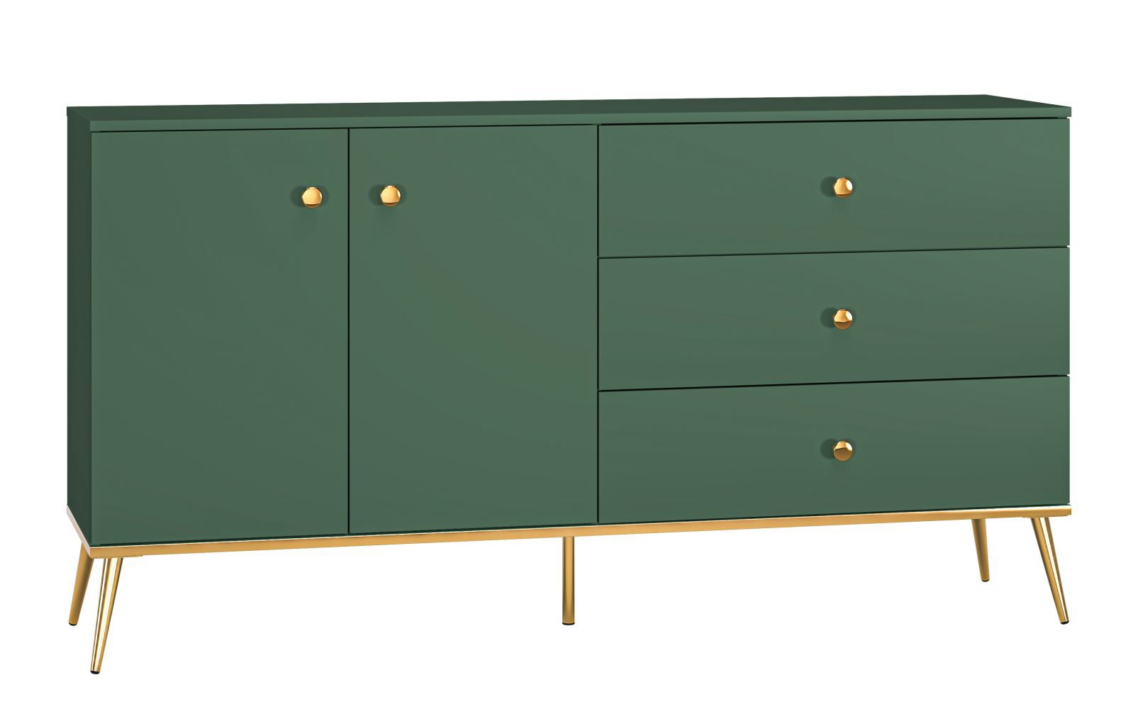 Chest of drawers Inari 03, Colour: Forest Green - Measurements: 85 x 160 x 40 cm (h x w x d), with 2 doors, 3 drawers and 2 shelves