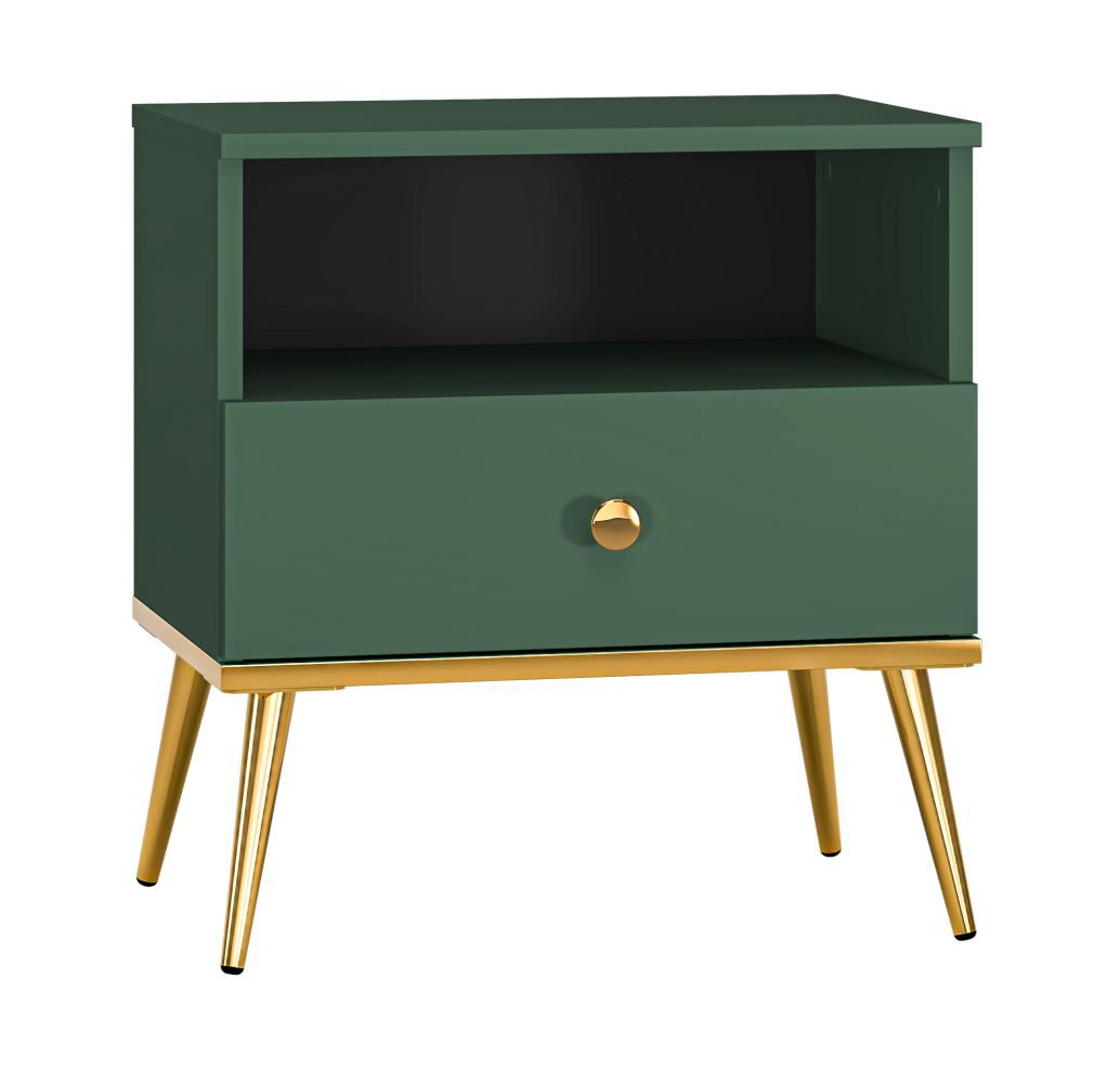 Bedside table with drawer Inari 06, Colour: Forest Green - Measurements: 54 x 50 x 34 cm (H x W x D)