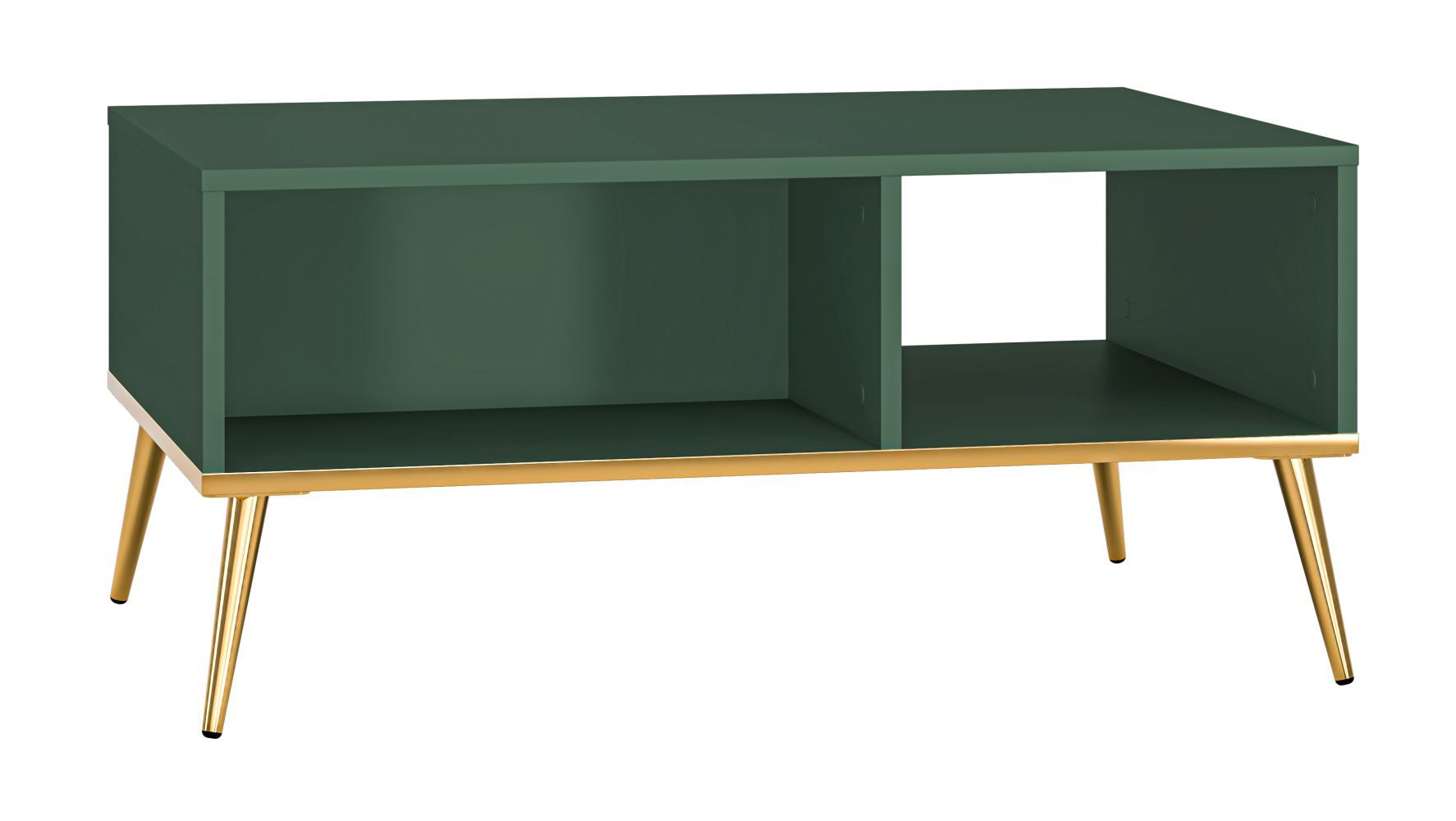 Coffee table Inari 07, Colour: Forest Green - Measurements: 90 x 60 x 42 cm (W x D x H), with 3 shelves