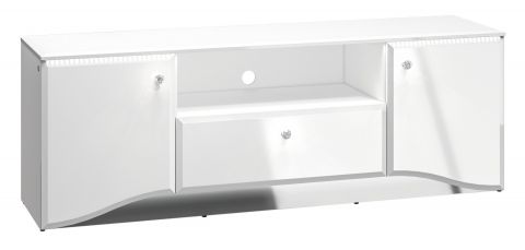 Sydfalster 03 TV base cabinet, Colour: White / white high gloss - measurements: 56 x 160 x 41 cm (H x W x D), with 2 doors, 1 drawer and 5 compartments