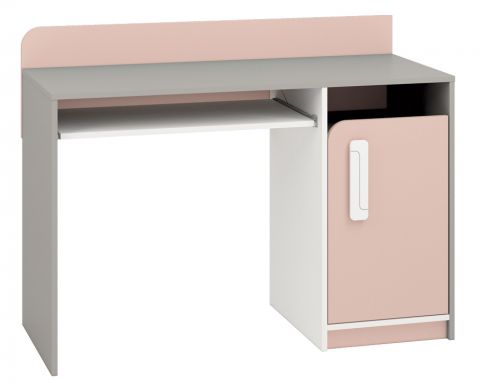 Children's room - Desk Renton 11, Colour: Platinum Grey / White / Powder Pink - Measurements: 91 x 120 x 52 cm (h x w x d), with 1 door and 3 compartments