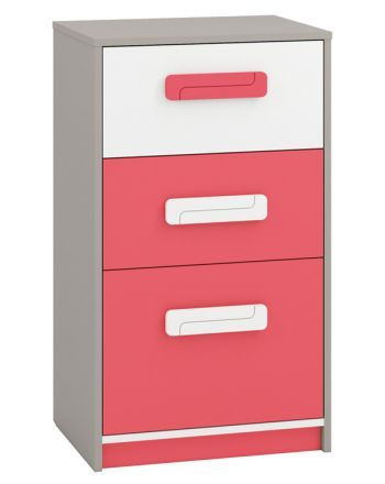Children's room - Chest of drawers Renton 17, Colour: Platinum Grey / White / Raspberry Red - Measurements: 94 x 54 x 40 cm (H x W x D), with 3 drawers