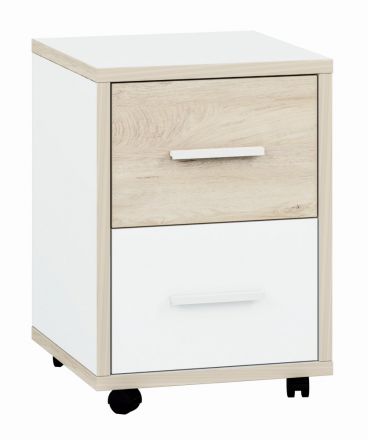 Children's room - Roll container Forks 08, Colour: Oak / White - Measurements: 55 x 39 x 40 cm (H x W x D), with 2 drawers