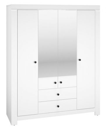 Hinged door cabinet / Closet Orivesi 02, Colour: White - Measurements: 201 x 163 x 57 cm (H x W x D), with 4 doors, 2 drawers and 6 compartments.