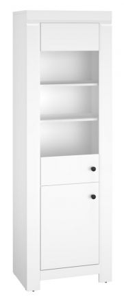 Display case Orivesi 06, Colour: white - measurements: 201 x 65 x 42 cm (H x W x D), with 2 doors and 5 compartments.