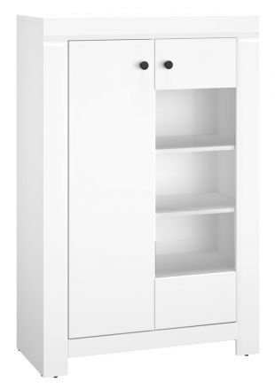 Display case Orivesi 07, Colour: white - measurements: 140 x 92 x 42 cm (H x W x D), with 2 doors and 8 compartments.