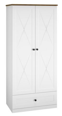 Hinged door cabinet / Closet Oulainen 01, Colour: White / Oak - Measurements: 200 x 92 x 54 cm (H x W x D), with 2 doors, 1 drawer and 1 shelf.