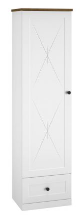 Cabinet Oulainen 03, Colour: White / Oak - Measurements: 200 x 55 x 40 cm (H x W x D), with 1 door, 1 drawer and 5 compartments.