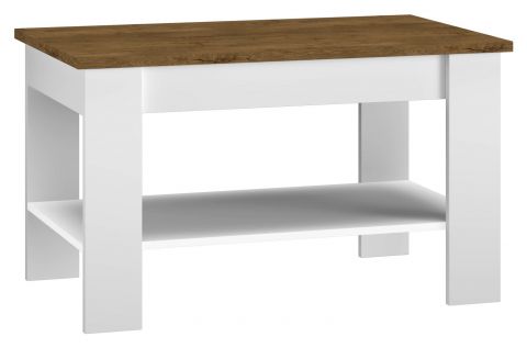 Coffee table Oulainen 10, Colour: White / Oak - Measurements: 96 x 60 x 57 cm (W x D x H)
