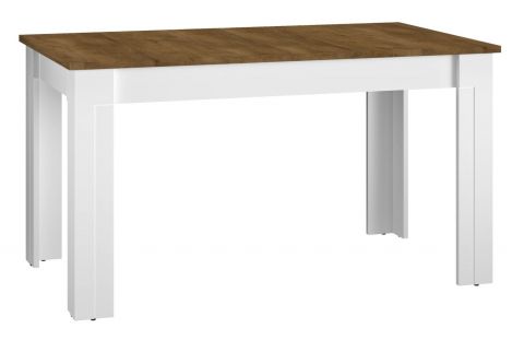 Dining table extendable Oulainen 15, Colour: White / Oak - Measurements: 140-180 x 82 cm (W x D)