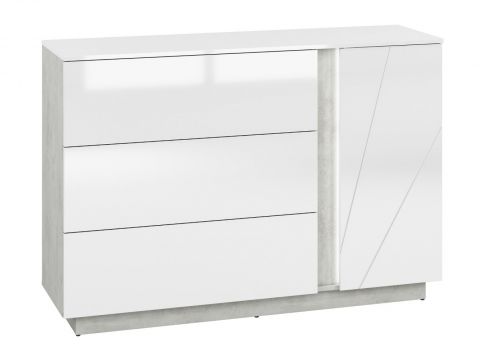 Chest of drawers Antioch 07, Colour: Glossy White / Grey Light - Measurements: 95 x 138 x 40 cm (h x w x d), with 1 door, 3 drawers and 2 compartments