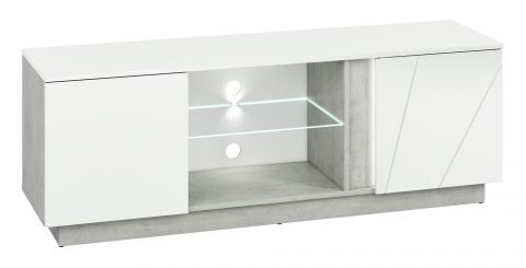 TV base cabinet Antioch 09, Colour: Glossy White / light grey - Measurements: 53 x 150 x 40 cm (h x w x d), with 2 doors and 6 compartments