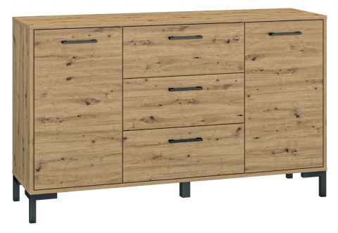 Chest of drawers Pandrup 12, Colour: Oak - Measurements: 83 x 138 x 40 cm (H x W x D), with 2 doors, 3 drawers and 4 compartments.