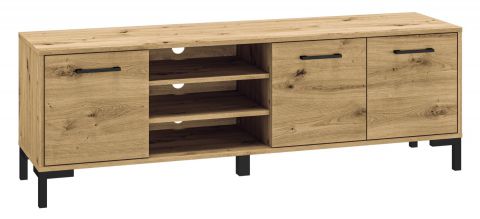 TV base cabinet Pandrup 20, Colour: oak - measurements: 52 x 155 x 40 cm (H x W x D), with 3 doors and 5 compartments.