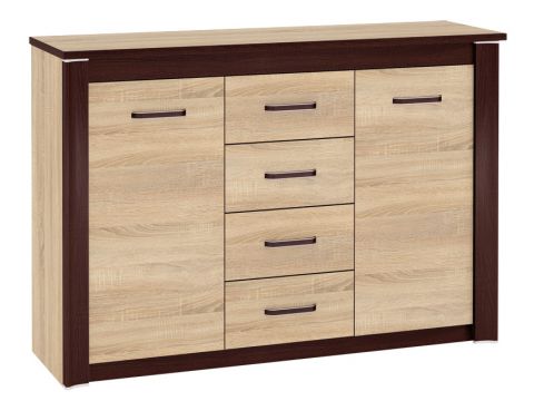 Chest of drawers Nogales 11, Colour: Sonoma Oak Light / Dark - Measurements: 95 x 138 x 41 cm (h x w x d), with 2 doors, 4 drawers and 4 compartments