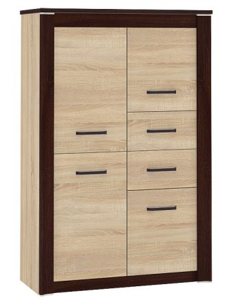 Chest of drawers Nogales 26, Colour: Sonoma Oak Light / Dark - Measurements: 141 x 92 x 41 cm (h x w x d), with 4 doors, 2 drawers and 8 compartments