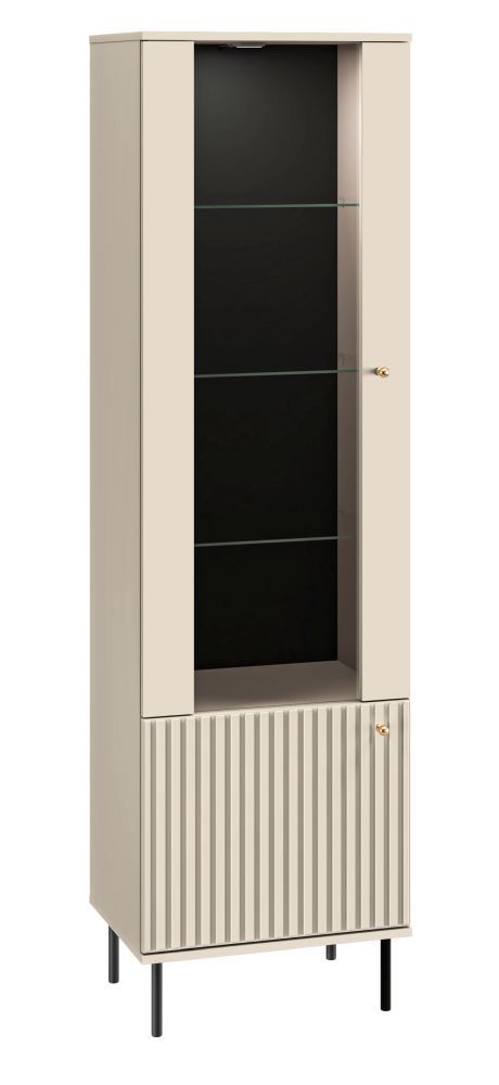 Petkula 02 display cabinet, Colour: light beige - measurements: 190 x 55 x 40 cm (H x W x D), with 2 doors and 5 compartments
