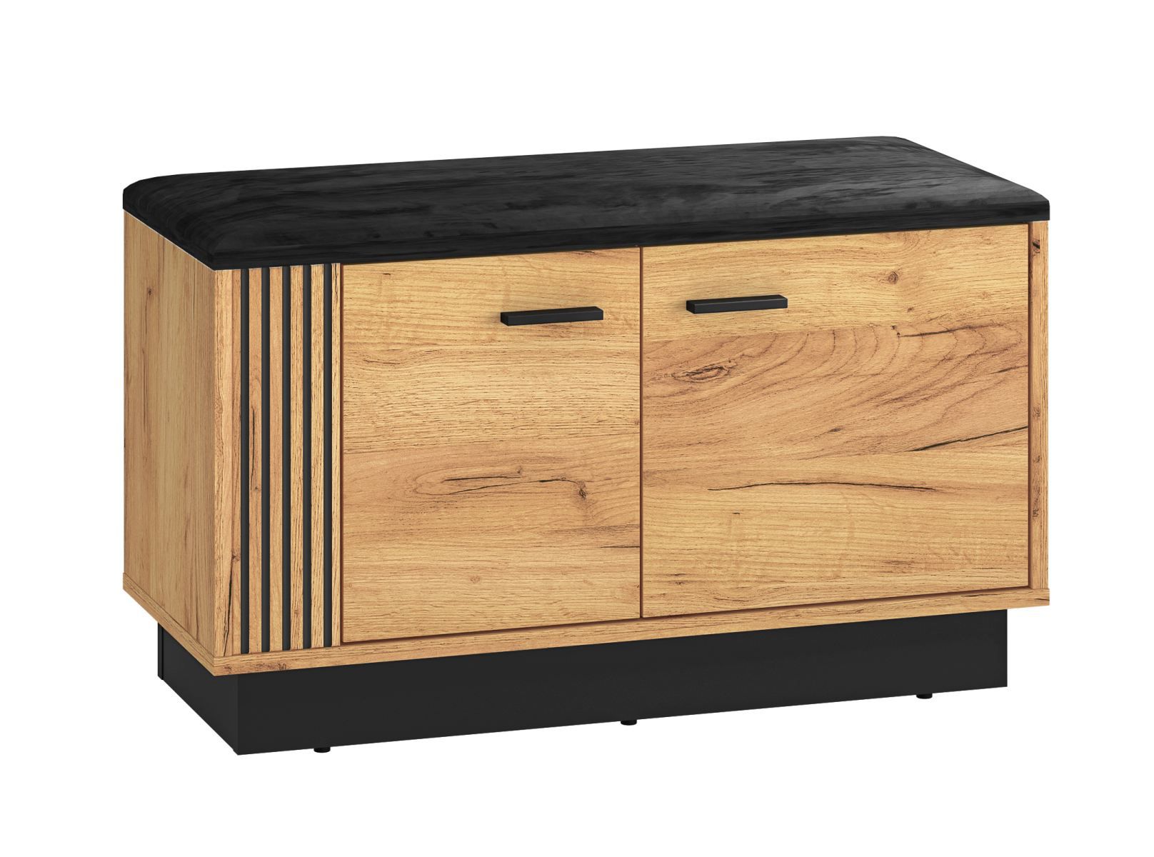 Bench with storage space / shoe cabinet Lautela 03, color: oak / black - Dimensions: 49 x 80 x 34 cm (H x W x D), with 2 doors and 2 compartments