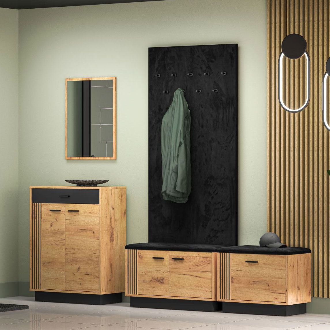 Complete wardrobe set A Lautela, 5-piece, color: oak / black