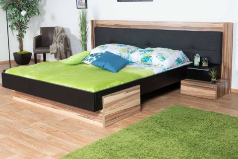 Double bed "Andenne" 01, Black / Walnut - Measurements: 160 x 200 cm
