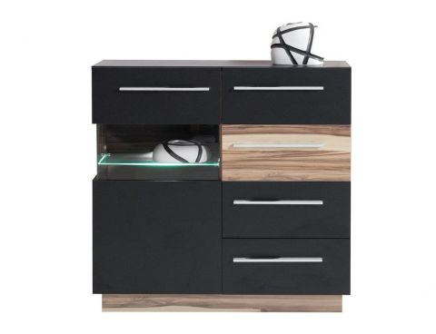 Chest of drawers "Tinlot" 06, Black / Walnut - Measurements: 88 x 90 x 40 cm (H x W x D)