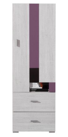 Children's room - Highboard "Emilian" 08, Pine bleached / Purple - Measurements: 135 x 45 x 40 cm (h x w x d)