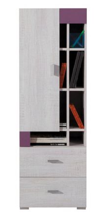 Children's room - Highboard "Emilian" 09, Pine bleached / Purple - Measurements: 135 x 45 x 40 cm (h x w x d)