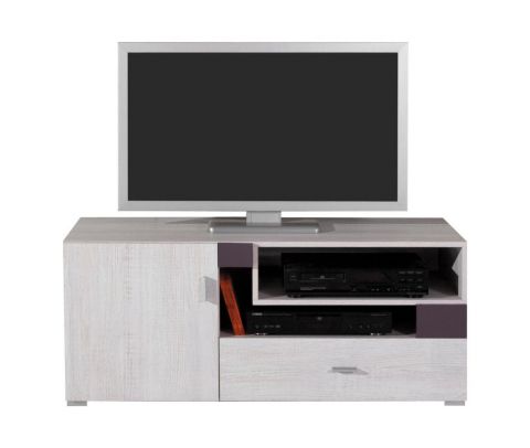Teenager room - TV - base unit "Emilian" 12, Pine bleached / Dark grey - Measurements: 50 x 120 x 50 cm (H x W x D)