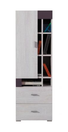 Children's room - Highboard "Emilian" 09, Pine bleached / Dark grey - Measurements: 135 x 45 x 40 cm (h x w x d)