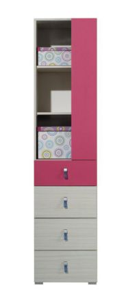 Nursery - Wardrobe "Felipe" 06, Pink / White - Measurements: 190 x 45 x 40 cm (H x W x D)