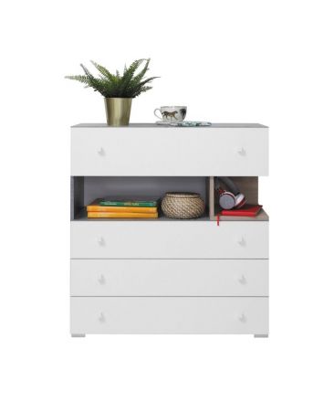 Children's room - Chest of drawers Lede 11, Colour: Grey / Oak / White - Measurements: 90 x 85 x 40 cm (h x w x d)