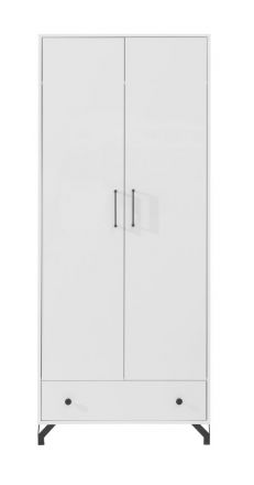 Children's room - Hinged door wardrobe / Wardrobe Tellin 01, Colour: White / White high gloss - Measurements: 190 x 80 x 50 cm (h x w x d)