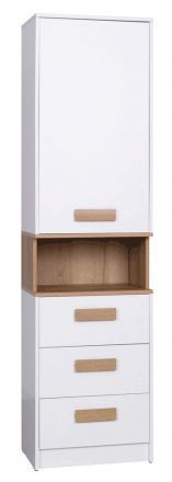 Cabinet with plenty of storage space Fafe 06, Colour: Oak Riviera / White - Measurements: 195 x 52 x 40 cm (H x W x D), with one door, 3 drawers and compartments.