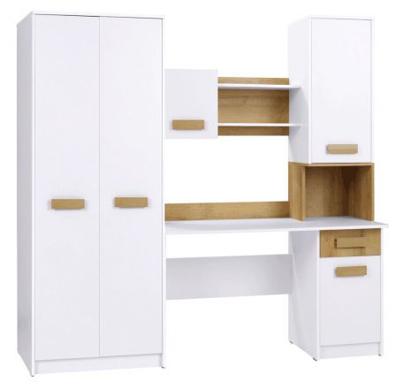 Desk with cabinet extension Fafe 18, Colour: Oak Riviera / White - Measurements: 195 x 200 x 54 cm (H x W x D).
