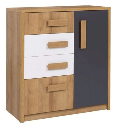 Chest of drawers Valbom 05, Colour: Oak riviera / White / Graphite - Measurements: 91 x 85 x 40 cm (h x w x d), with one door, 4 drawers and compartments