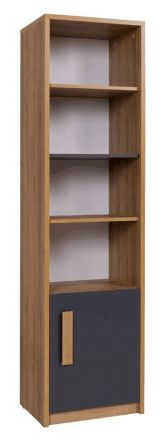 Bookcase Valbom 07, Colour: Oak Riviera / White / Graphite - Measurements: 188 x 51 x 40 cm (H x W x D), with one door.
