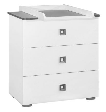 Children's room - Chest of drawers incl. nappy changing unit Daniel 06, Colour: White / Grey - 91 x 83 x 74 cm (H x W x D)