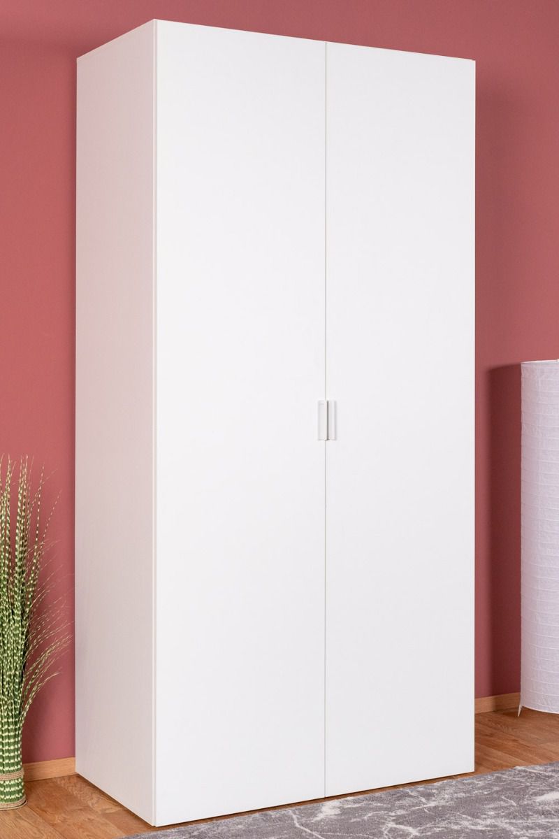 Hinged door cabinet / Wardrobe Minnea 04, Colour: White - Measurements: 206 x 100 x 57 cm (H x W x D)