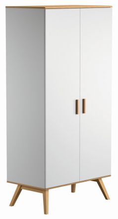 Hinged door cabinet / Wardrobe Skady 04, Colour: White / Oak - Measurements: 208 x 100 x 58 cm (H x W x D)