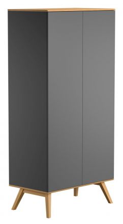 Hinged door cabinet / Wardrobe Naema 08, Colour: Grey / Oak - Measurements: 208 x 100 x 58 cm (H x W x D)