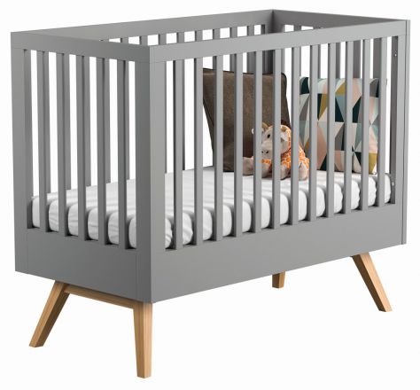 Baby bed / Kid bed Skady 05, Colour: Grey / Oak - Lying area: 60 x 120 cm (w x l)