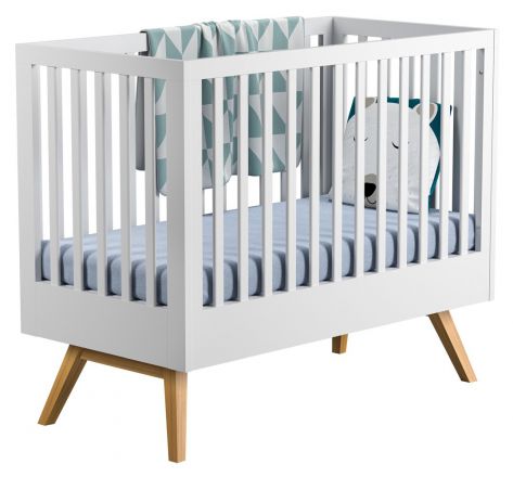Baby bed / Kid bed Naema 01, Colour: White / Oak - Lying area: 60 x 120 cm (W x L)