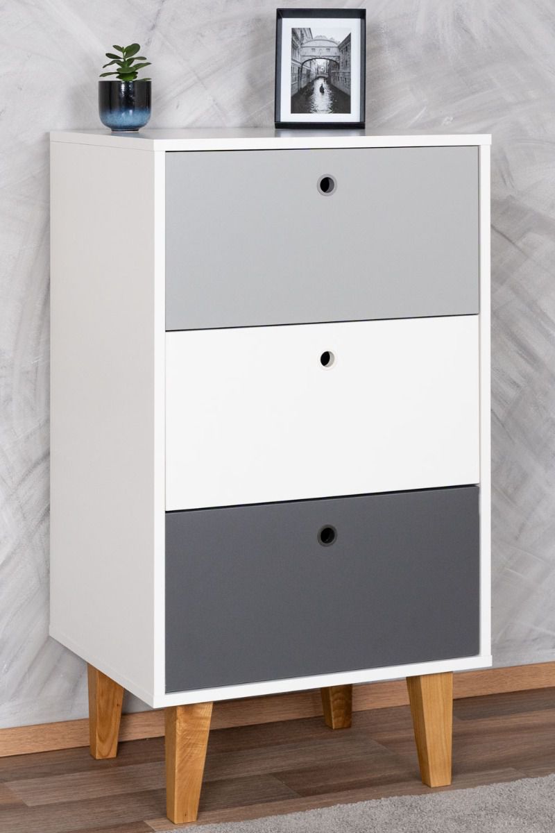Children's room - Chest of drawers Syrina 17, Colour: White / Grey - Measurements: 96 x 54 x 45 cm (h x w x d)