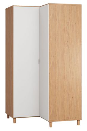 Hinged door cabinet / Corner wardrobe Arbolita 18, Colour: Oak / White - Measurements: 195 x 102 x 104 cm (H x W x D)