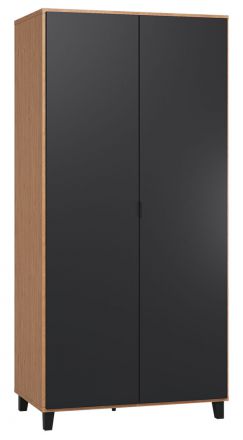 Hinged door cabinet / Wardrobe Leoncho 13, colour: Oak / Black - Measurements: 195 x 93 x 57 cm (H x W x D)