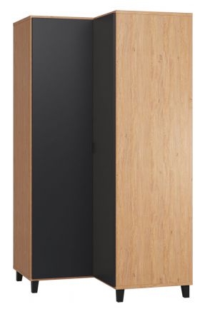 Hinged door cabinet / corner wardrobe Leoncho 14, colour: Oak / Black - Measurements: 195 x 102 x 104 cm (H x W x D)